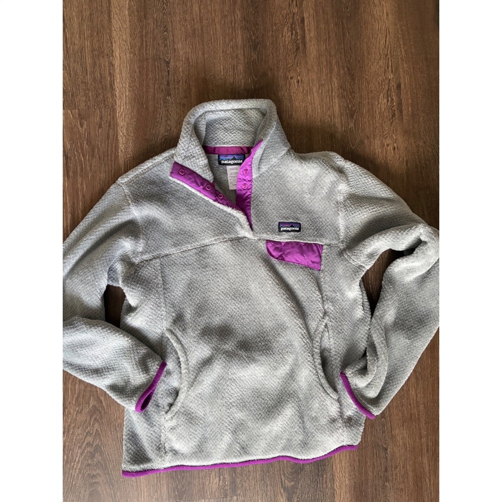 Patagonia Re-Tool Snap-T Fleece Pullover Grey Purple Womens Small